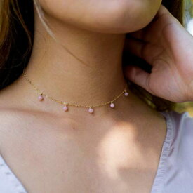 ボヘミアン ピンク ペルー産オパール ビーズ ドロップ チョーカー ネックレス 14K ゴールド フィル - 12 インチ、2 インチの調節可能なエクステンダー付き - 10 月の誕生石 Boho pink Peruvian opal bead drop choker necklace in 14k gold fill