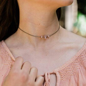 ピンクペルー産オパールビーズチェーンチョーカーネックレス、ブロンズ - 12インチのチェーン、2インチの調節可能なエクステンダー付き - 10月の誕生石 Pink Peruvian opal beaded chain choker necklace in bronze - 12" chain with 2" adjustable ex