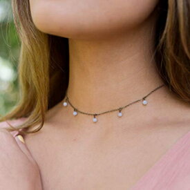 ボヘミアンブルーレース瑪瑙ビーズドロップチョーカーネックレス、ブロンズ - 12インチ、2インチの調節可能なエクステンダー付き Boho blue lace agate bead drop choker necklace in bronze - 12" with 2" adjustable extender