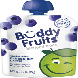 Buddy Fruits Pure Blended Fruit To Go Apple and Blueberry Applesauce | 100% Real Fruit | No Sugar, Non GMO, Vegan, Gluten Free, No Preservatives, BPA Free , Certified Kosher | 3.2oz Pouch 18 Pack
