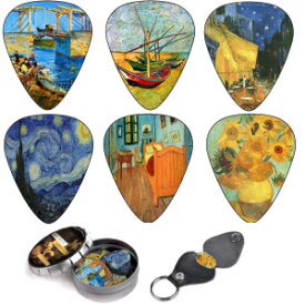 Vincent Van Gogh Guitar Picks Complete Gift Set For Guitarist - Christmas Gift & Stocking Stuffer Idea for Guitar Players Includes Celluloid Medium 12 Pack in A Tin Box + Picks Holder