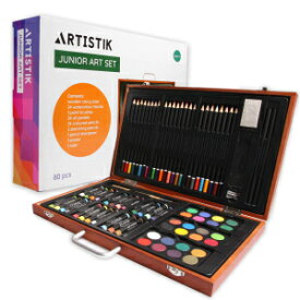 Deluxe Art Set for Kids - 80 Piece Art Supplies Kit w/ Wood Case, Creative Professional Art Box for Teens and Adults, Drawing, Watercolor ting and Coloring Kid Gift for Boys, Girls All Ages