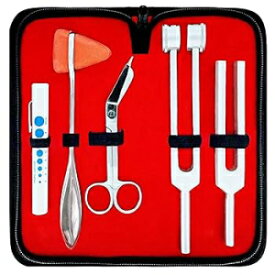 SURGICAL ONLINE Percussion Taylor Reflex Hammer + C 128 & C 512 Tuning Forks + Bandage Scissors + Pupil Gauge Pen Light in Carrying Case - 6-Piece Set (Silver)