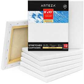 Arteza t Canvases for ting, Pack of 12, 8 x 10 Inches, Blank White Stretched Canvas Bulk, 100% Cotton, 12.3 oz Gesso-Primed, Art Supplies for Adults and Teens, Acrylic Pouring and Oil ting