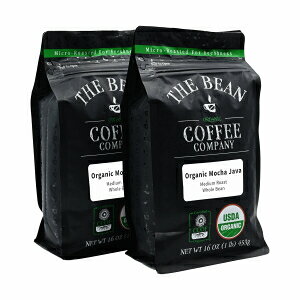 The Bean Organic Coffee Company Mocha Java, Medium Roast, Whole Bean Coffee, 16-Ounce Bags (Pack of 2) Cafe en grano tostado organico