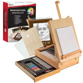 U.S. Art Supply 62-Piece Artist ting Set with Wood Box Easel and 12 Acrylic t Colors, 12 Oil t Colors, 12 Oil Pastels, 12 Artist Pastels, 6 Brushes, 2 Canvas Panels, Sketch Pad, Palette