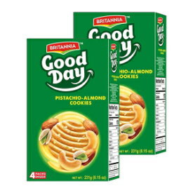 BRITANNIA Good Day Pistachio/Almond Cookies 8.15oz (231g) - Breakfast & Tea Time Snacks - Delicious Grocery Cookies (Pack of 2)