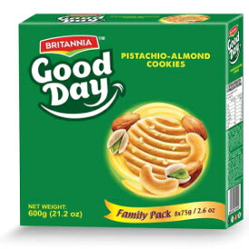 BRITANNIA Good Day Pistachio/Almond Cookies Family Pack 21.2oz (600g) - Breakfast & Tea Time Snacks - Delicious Grocery Cookies (Pack of 1)