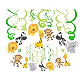 CC HOME 30Pack Jungle Animals Hanging Swirls Lion Elephant Monkey Ceiling Streamer Birthday Party Decorations Jungle Animal Themed Party Favors for Holiday Baby Shower Home Decoration Party Supplies