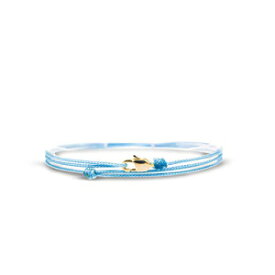Adjustable Wrap Surfer Bracelet Women & Men - Thin String Bracelet with Snap Hook - Nautical Maritime Beach Jewelry - Handmade & Waterproof - Birthday Gift for Him (Light Blue Gold)
