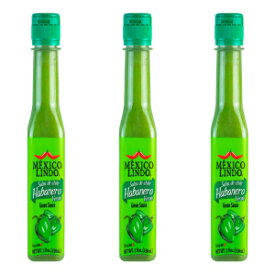 Mexico Lindo Green Habanero Hot Sauce | Real Green Habanero Chili Pepper | 75,900 Scoville Level | Enjoy with Mexican Food, Seafood & Pasta | 5 Fl Oz Bottle (Pack of 3)