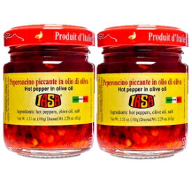 Iasa Peperoncino Piccante オリーブオイル入りホットレッドペッパー 100 Gr ジャー (2 個パック) Iasa Peperoncino Piccante Hot Red Peppers in Olive Oil 100 Gr Jar (Pack of 2)