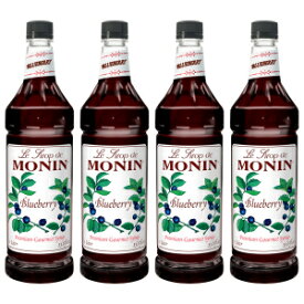 Monin - Blueberry Syrup, Mildly Sweet & Tart Blueberry Flavor, Great for Teas, Lemonades, Smoothies, & Cocktails, Gluten-Free, Non-GMO (1 Liter, 4-Pack)