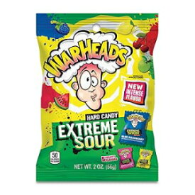 WARHEADS - Extreme Sour Hard Candy - Assorted Flavors - Sour Apple, Black Cherry, Blue Raspberry, Lemon & Watermelon Flavors - 2 oz. Bag