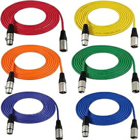 GLS Audio 12ft Mic Cable Patch Cords - XLR Male to XLR Female Colored Cables - 12' Balanced Mike Cord - 6 PACK