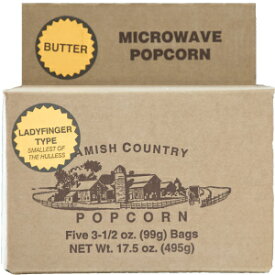 Amish Country Popcorn | Old Fashioned Microwave Popcorn | Non-GMO, Gluten Free, Microwaveable and Kosher (Ladyfinger Butter - 5 Bags)