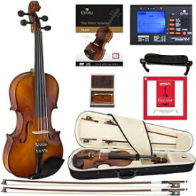 Size 4/4 (full size), Varnish, Cecilio CVN-320L Solidwood Ebony Fitted LEFT-HANDED Violin with D'Addario Prelude Strings, Size 4/4 (Full Size)