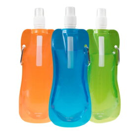 Clever Creations Collapsible Sports Water Bottle 3 Pack, Foldable Leak Proof Travel Bottles for Camping and Hiking, 480 mL Capacity, Blue, Orange, and Green