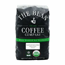 The Bean Organic Coffee Company Water Processed DECAF South America Blend, Medium Roast, Ground Coffee, 5-Pound Bag, Café Molido Tostado Orgánico descafeinado