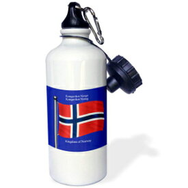 3dRose The Flag of Norway on a Blue Background with The Kingdom of Norway in English and Norwegian Sports Water Bottle, 21 oz, White
