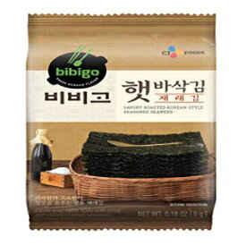 bibigo 焼き海苔スナック 塩とごま油で味付けした韓国風味付け 5g (8個入り) bibigo Roasted Seaweed Snack, Korean-Style Savory Seasoned with Salt and Sesame Oil, 5g (8-Pack)