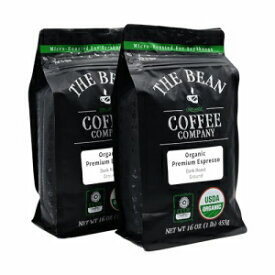 The Bean Organic Coffee Company Premium Espresso, Dark Roast, Ground Coffee, 16-Ounce Bags (Pack of 2), Café molido tostado orgánico
