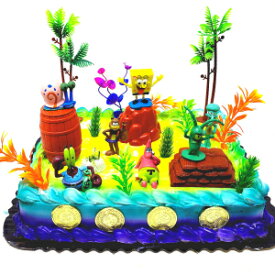 スポンジボブ スクエアパンツ アンダー ザ シー デラックス バースデー ケーキ トッパー セット ランダムなスポンジボブ キャラクター フィギュアと装飾テーマのアクセサリーが特徴です Spongebob Squarepants Under the Sea Deluxe Birthday Cake Topp