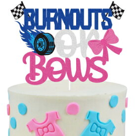 Burnots Or Bows Birthday Cake Topper - It's A Boy Or Girl Burnots Bow Pink Blue Glitter Cake Topper Décor - Gender Reveal Baby Shower - Kids Birthday Party Decoration