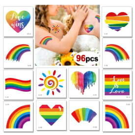 Konsait 96 Sheets Pride Temporary Tattoos, Vibrant Flag Heart Rainbow Tattoos, Waterproof Body Face Pride Makeup Tattoos for Kids Man Women, Pride Party Favors, Pride Equality Parades Celebrations