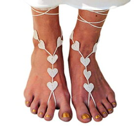 MCC Heart Shape Barefoot Sandals, Beach Wedding Anklet Foot Jewelry, Valentines Gift for Her (Ivory)