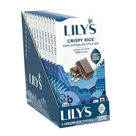 3 Ounce (Pack of 12), Rice, LILY'S Crispy Rice Dark Chocolate Style No Sugar Added, Sweets Bars, 3 oz (12 Count)