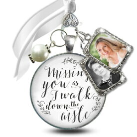 Bouquet Photo Charm For Wedding Day Memory Missing You As I Walk Down Aisle 2 Mini Picture Frames Silvertone Metal White Glass Pendant Bead Bridal Remembrance Gift for Bride F DIY Template