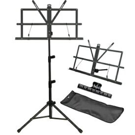 IRONTREE Music Stand - 2 in 1 Dual-Use Desktop Book Stand Folding Music Holder Portable and Lightweight with Music Sheet Clip Holder & Carrying Bag Suitable for Instrumental Performance (Black)