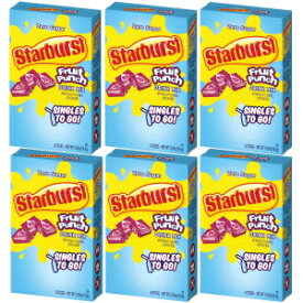 Starburst Singles To Go Powdered Drink Mix, Fruit Punch, 6 Boxes with 6 Packets Each - 36 Total Servings, Sugar-Free Drink Powder, Just Add Water, 6 count (Pack of 6)