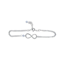 Silver Birthstone Infinity Charm Bracelet - Quartz, Sterling Silver - Handmade April Birthday Gift for Her