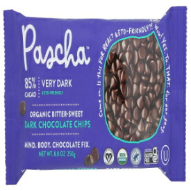 Pascha オーガニック ビタースウィート チョコレート ベーキングチップス 85% カカオ、UTZ、グルテンフリー、非遺伝子組み換え、8.8 オンス (6 個パック) Pascha Organic Bitter Sweet Chocolate Baking Chips 85% Cacao, UTZ, Gluten Free, No