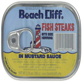 BEACH CLIFF Fish Steaks Bite Size Herring In Mustard Sauce, 3.75 Ounce Cans (Case of 18), Wild Caught Herring, Canned Herring, High Protein, Keto Food, Keto Snack, Gluten Free, Paleo Food, Canned Food