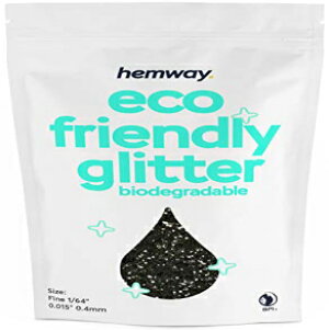 "Hemway Eco Friendly Biodegradable Glitter 100g / 3.5oz Bio Cosmetic Safe Sparkle Vegan for Face, Eyeshadow, Body, Hair, Nail and Festival Makeup, Craft - Fine (1/64"" 0.015"" 0.4mm) - Black"