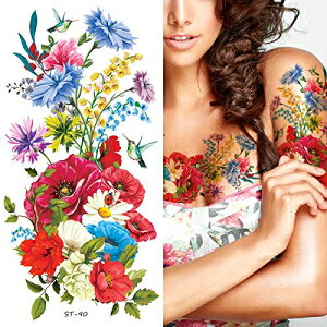 f炵ꎞIȃ^gD[ - `̃JtȉẲԂ̉ԑ (2 Zbg) Supperb Temporary Tattoos - Hand drawn Colorful Summer Flower Bouquet (Set of 2)