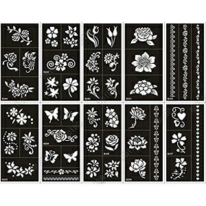 Xmasir GAuV wi ^gD[ XeV 10 pbN   w  {fByCeBO qp Ob^[ ^gD[ ev[g 18 X 8.5cm (1) Xmasir Pack of 10 Airbrush Henna Tattoo Stencil for Women 