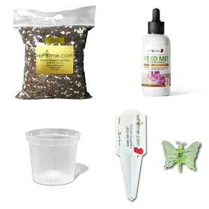 rePotme Deluxe Orchid Starter Kit - Orchid Bark - (Includes All Purpose Orchid Potting Mix, Orchid Fertilizer, Plus a 5 inch Orchid Pot, Flower Clip, and Plant Label)