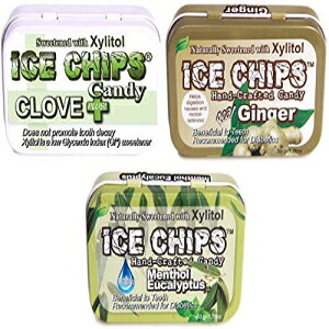 ICE CHIPS LVg[ LfB 3 pbNlߍ킹 (N[uAWW[A\[ [J) ʐ^̃oh܂܂Ă܂ ICE CHIPS Xylitol Candy 3 Pack Assortment (Clove, Ginger, Menthol Eucalyptus)