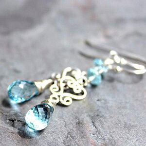 u[ gp[Y CO X^[O Vo[ XN[ _O WFXg[ 11 ̒a Aerides Designs Blue Topaz Earrings Sterling Silver Scroll Dangle Gemstones November Birthstone