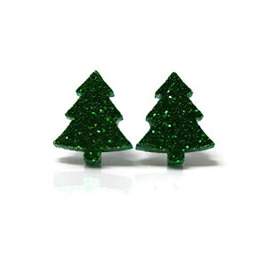 Ob^[c[X^bhsAXA^t[vX`bN|XgA12mmO[ Pretty Smart Glitter Tree Stud Earrings, Metal Free Plastic Post, 12mm Green