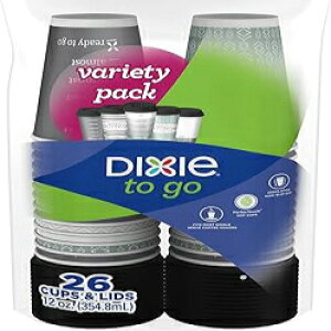 Dixie To Go R[q[JbvƊWA12 IXA26 AefUCAĝăzbghNJbvƊW Dixie To Go Coffee Cups and Lids, 12 Oz, 26 Count, Assorted Designs, Disposable Hot Beverage Cups & Lids