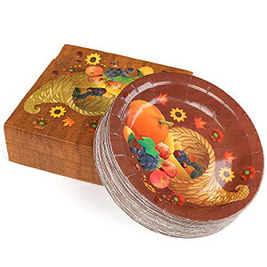 ӍՂ̎MƃivLZbg ĝăfU[gv[g H̎nMA50l̃T[rXAɂ̃e[} Naler Thanksgiving Paper Plates and Napkins Set Disposable Dessert Plates Autumn Fall Harvest Platters, Servic