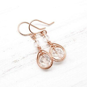 NH[c NX^ CO [YS[htBh C[bv Pillar of Salt Studio Quartz Crystal Earrings Rose Gold-Filled Wire Wrapped