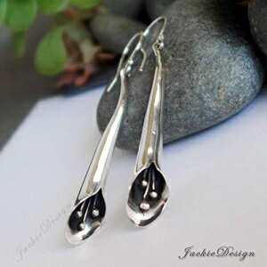 オランダカイウリリーフラワーロングスターリングシルバーピアスJD39 JackieDesign Calla Lily Flower Long Sterling Silver Earrings JD39