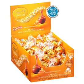 Lindt LINDOR キャラメルミルクチョコレートトリュフ、滑らかでとろけるトリュフセンターのミルクチョコレートキャンディ、ギフトに最適、25.4オンス、60個 Lindt LINDOR Caramel Milk Chocolate Truffles, Milk Chocolate Candy with Smooth, Melting Truf