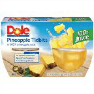 Dole Pineapple Fruit Bowl Tidbits in 100% Pineapple Juice 4-4 oz cups (Pack of 6)
